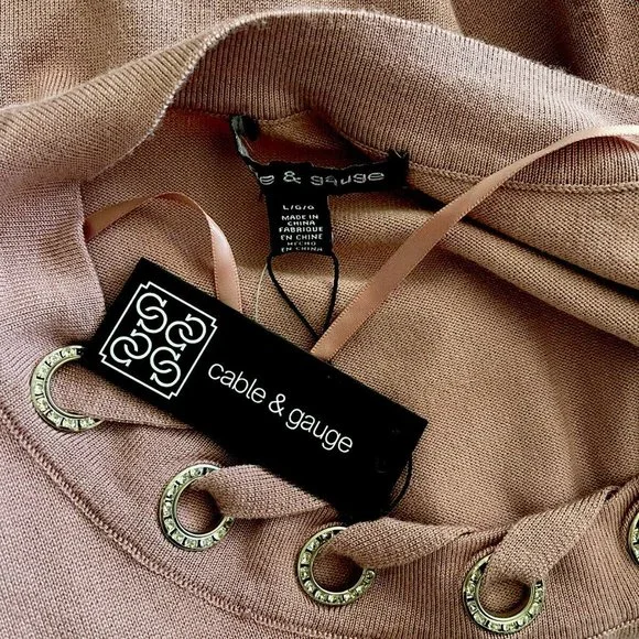 Cable & Gauge Mauve Long Sleeve Embellished Grommet Sweater - Picture 2 of 6